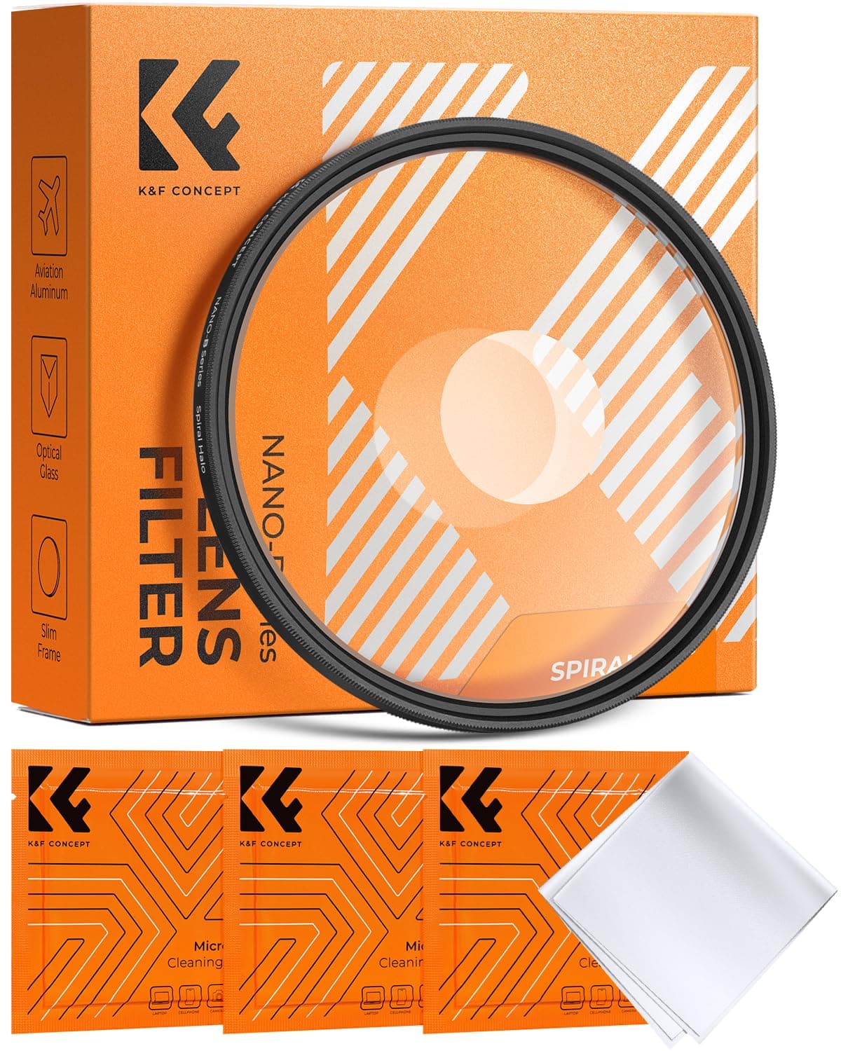K&F Concept 82mm Spiral Halo Camera Lens Filter, Premium Optical Glass Halo Swirl Special Effect Filter with Cleaning Cloth for Camera Lens