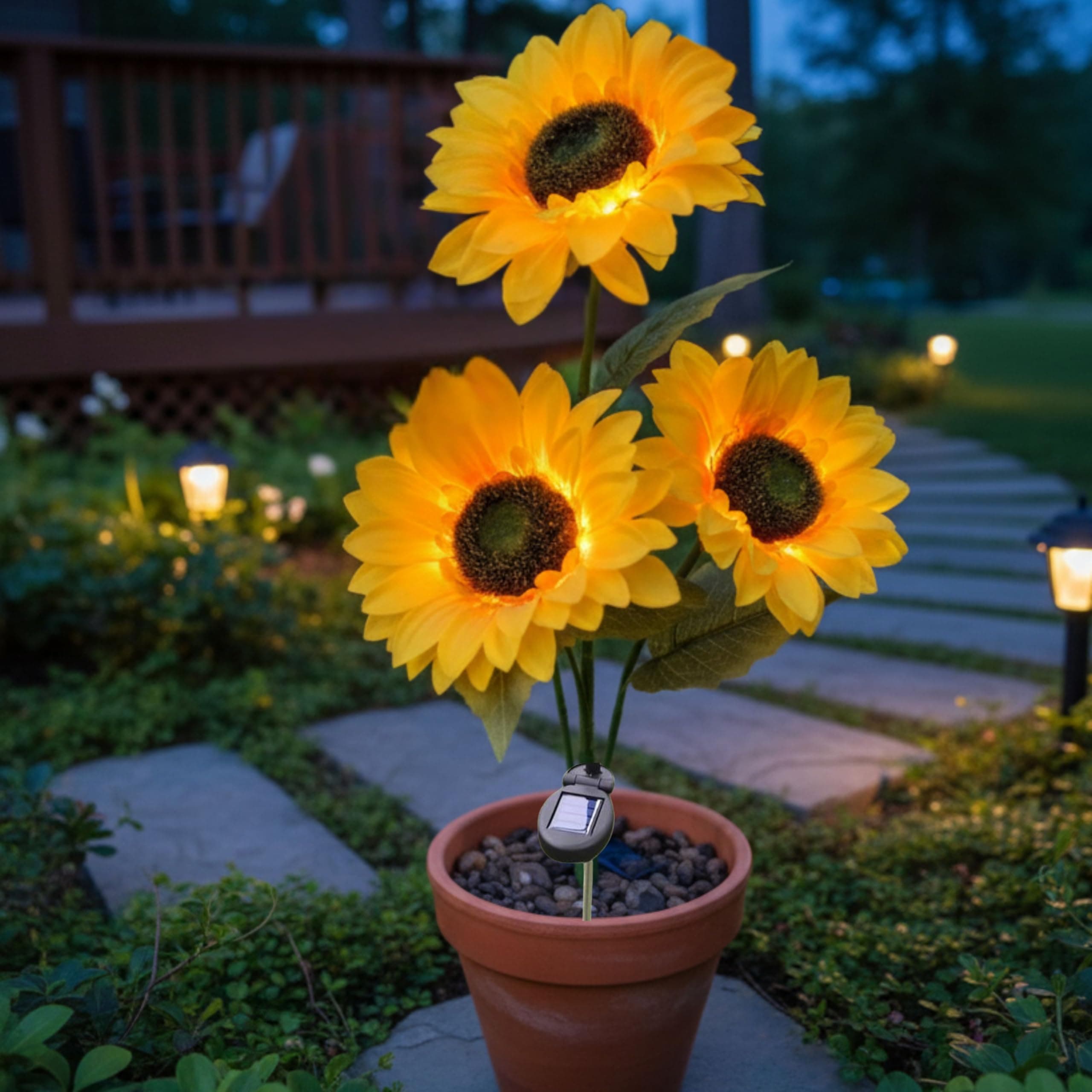 Homehop Solar Light Outdoor Home Garden Sunflower Wireless Decorative Lamp | Solar Garden Light 30LED Rechargeable Waterproof Automatic for Entrance, Pathway, Balcony (Warm, ABS, 600mAh, Pack of 1)