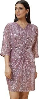 Globus Women Pink Embellished V-Neck Midi Bodycon Dress with Twist Waist Detail-3639396001