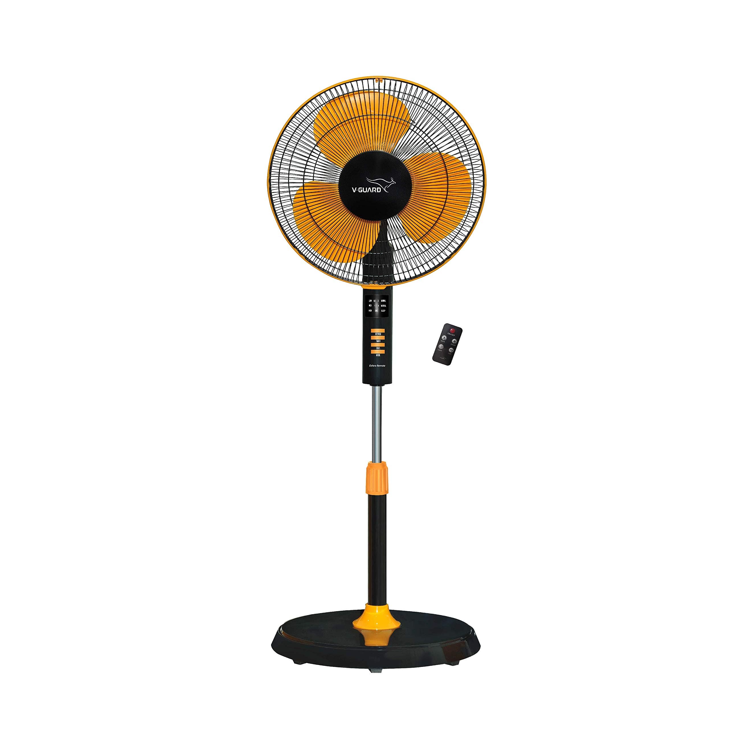 V Guard Esfera 3 Blade Pedestal Fan With Remote Control | Three Fan Speed Modes | 1300 RPM Motor | 2-Year Warranty | 55 W | Orange Black | 40 cm (400mm)