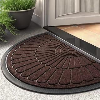ishro home Premium Semi-Circle Door Mats for Home, Premium Rubber Doormat, Anti Skid Mat for Bathroom Floor, Waterproof Non Slip Mat for Bathroom (Brown - 75x45 cm)