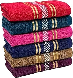 Cotton 390 GSM Hand Towel Set of 6, 13 X 21 inches for Men, Women, Home Use, Gym, Wash Basin, Kitchen | Soft, Absorbent, Quick Dry, Small Size Towels, Travel Friendly | Multicolor