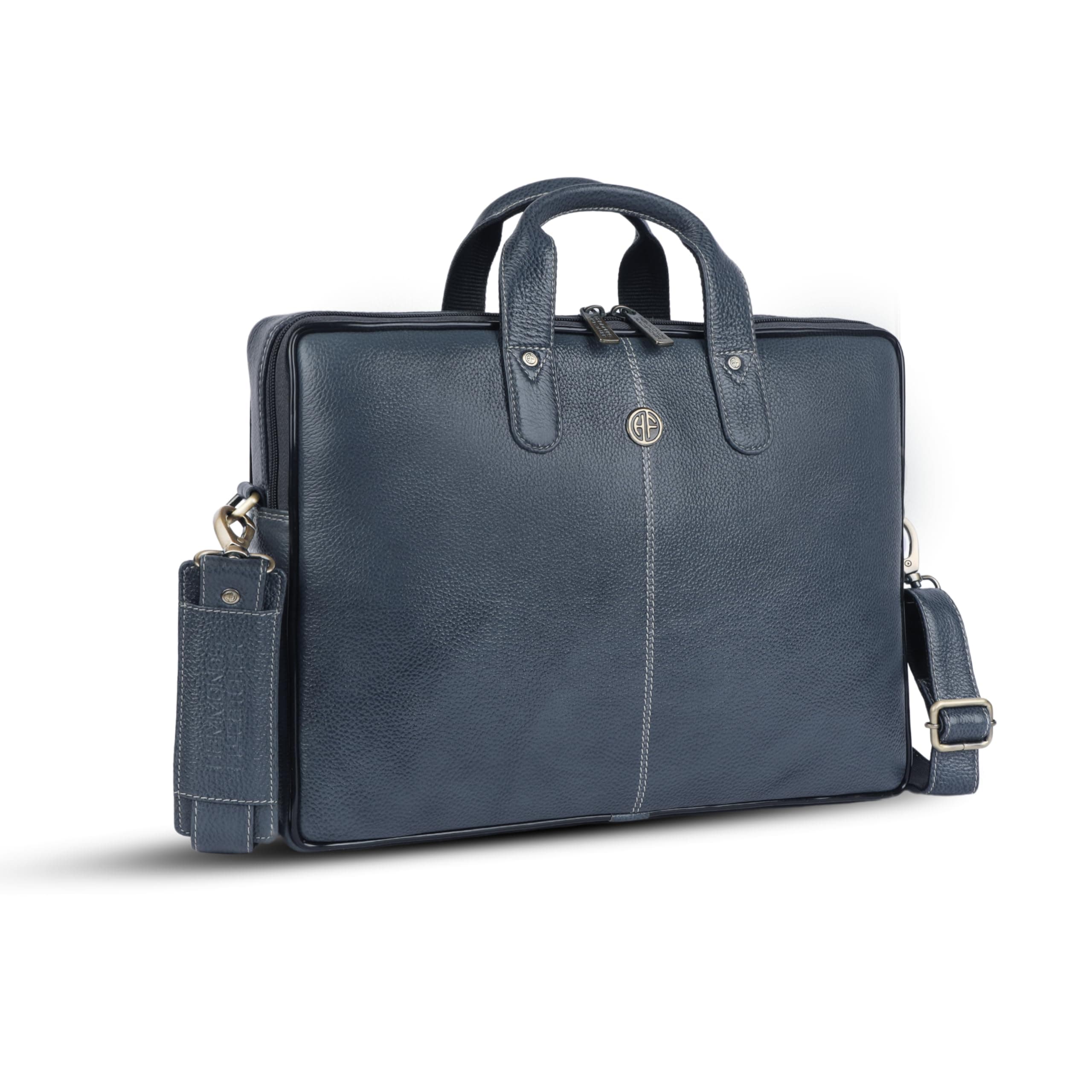 HAMMONDS FLYCATCHER Genuine Leather Office Bag for Men - Ash Blue, 15.6 Inch Laptop Bag, Professional Leather Bag with Adjustable Straps and Multiple Compartments, 1 Year Warranty