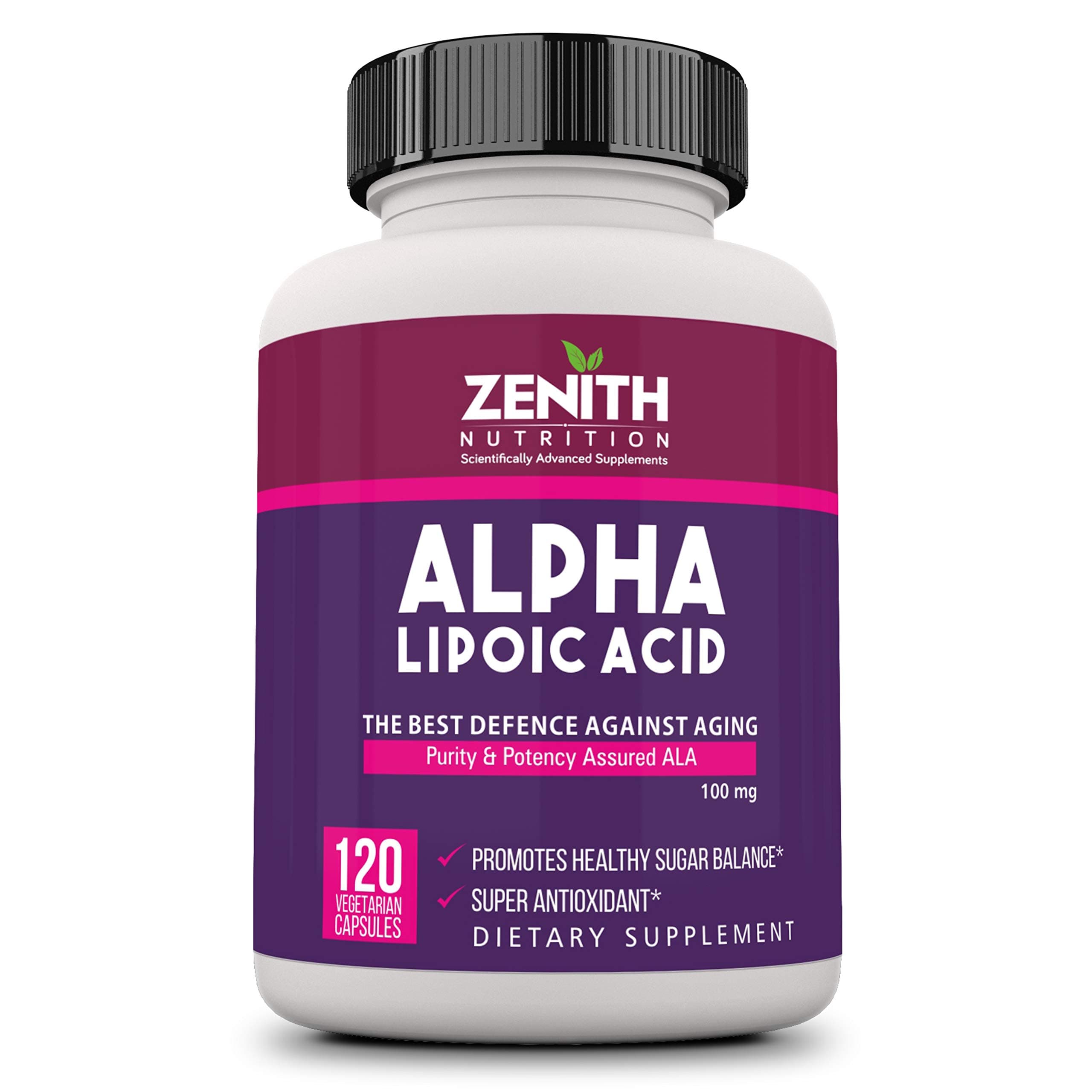 Zenith Nutrition Alpha Lipoic Acid 100mg, Pack Of 120 veg capsules | Super Anti-oxidant | Lab Tested