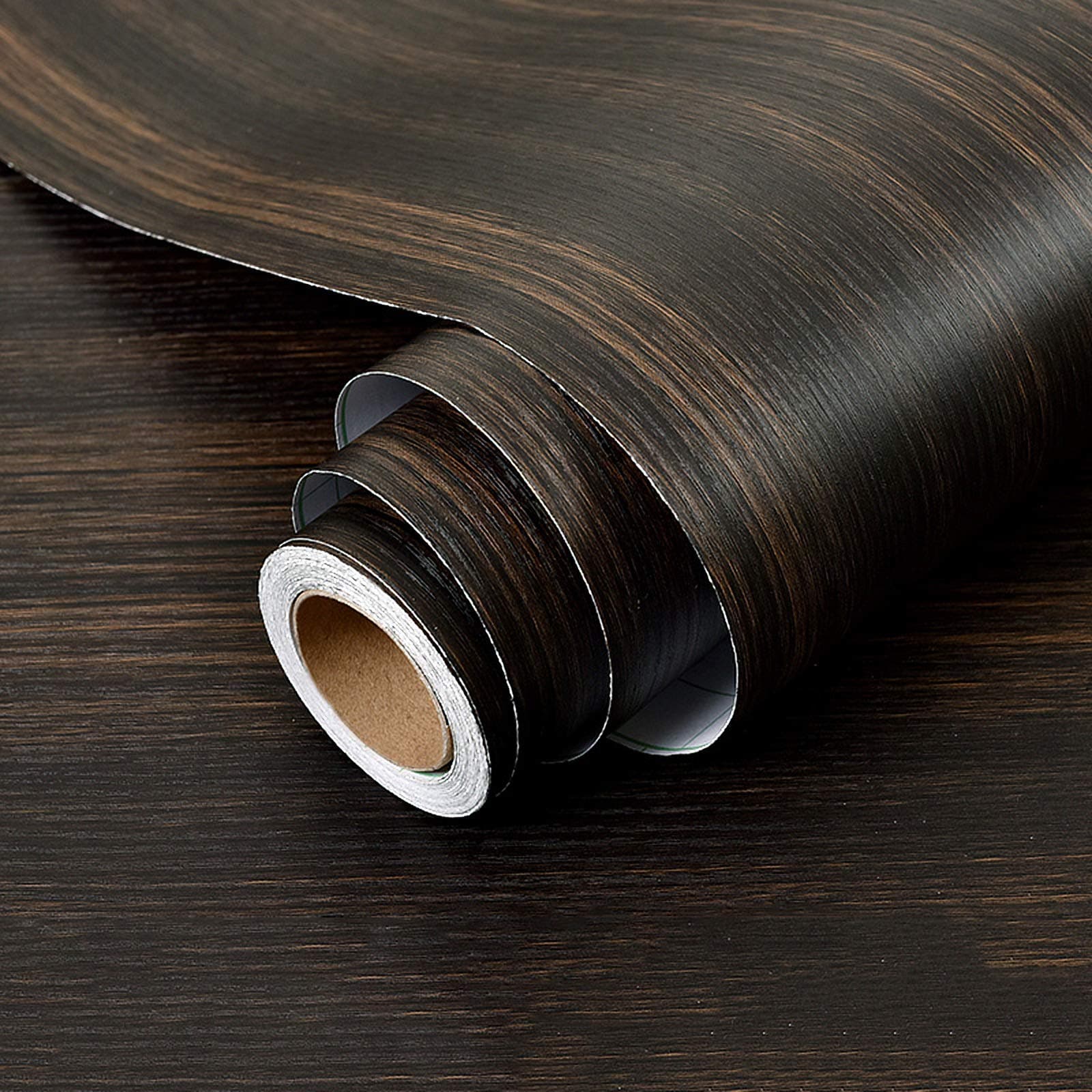 wolpin Wood Door Wallpaper 45 x 300 CM (Black Brown) | DIY Self Adhesive Vinyl for Door Furniture Almirah Table Top Wardrobe | PVC Shelf Liner Contact Paper for Home Décor Kitchen Cupboard