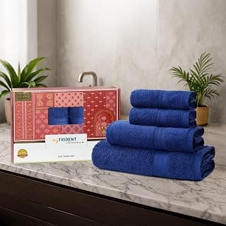 MYTRIDENT Celebration Towels for Bath Large Size, 4 PC Towel Set, 1 Bath, 1 Small Bath, 2 Hand, Midnight Blue