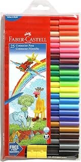 Faber-Castell Connector Pens Set of 25 Colours | Washable Sketch Pens for Kids with Connecting Caps | Non Toxic Colouring Pens for Drawing, Craft, School Projects & Creative Activities
