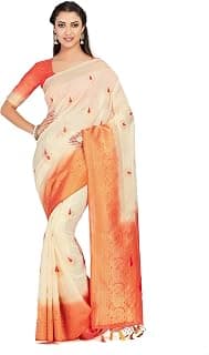 MIMOSA Women Wedding Art Silk Saree Kanjivaram Style With Blouse Light Weight Saree (4373-2289-2D-Hwt-Pch), Beige