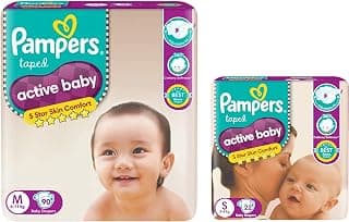 Pampers Active Baby Diapers, Medium, 90 Count & Pampers Active Baby Diapers, Small, 22 Count