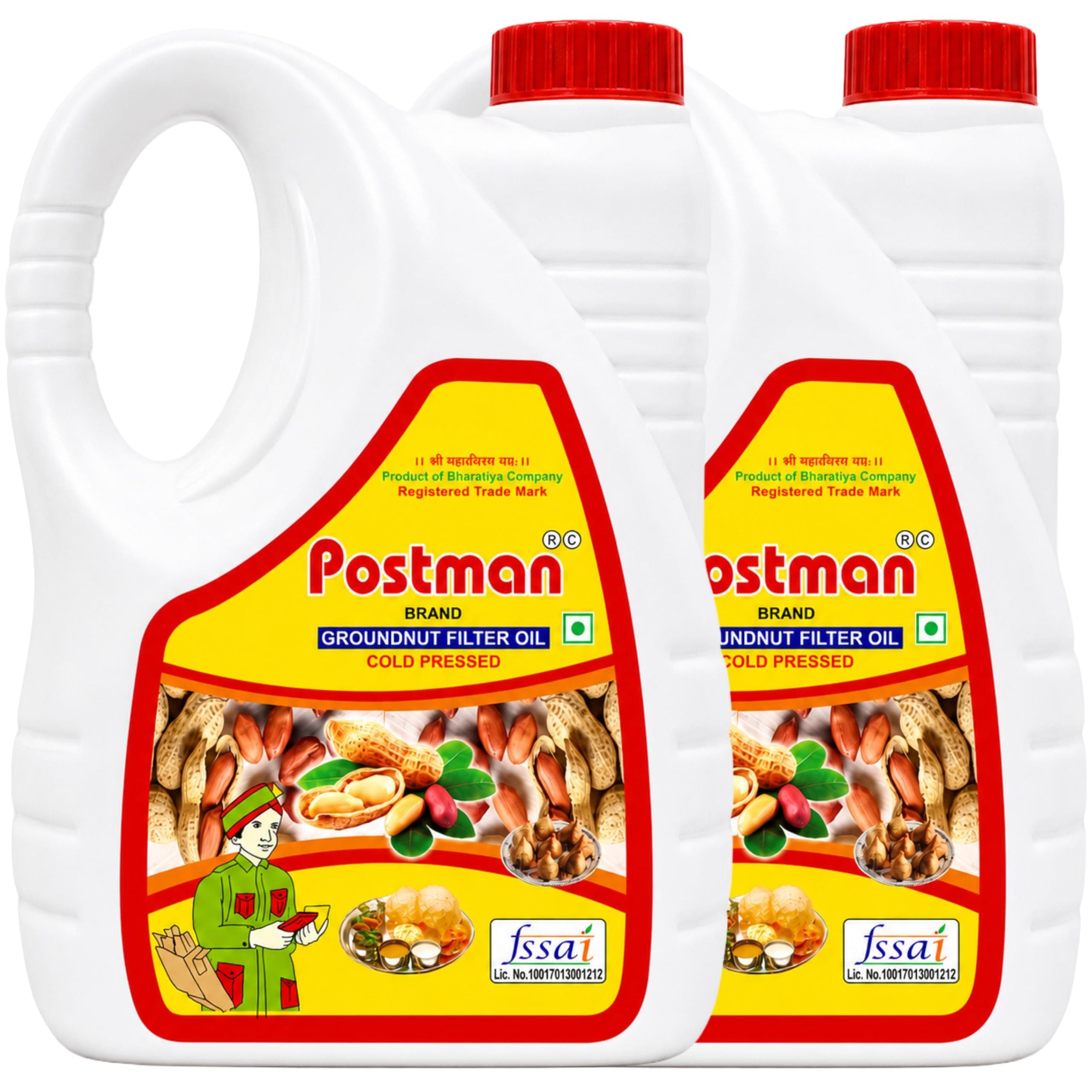 Postman Cold Pressed Groundnut Oil 2L (Pack of 2) | 4Litre Total Volume | Double Filtered Non Refined Moongfali Tel