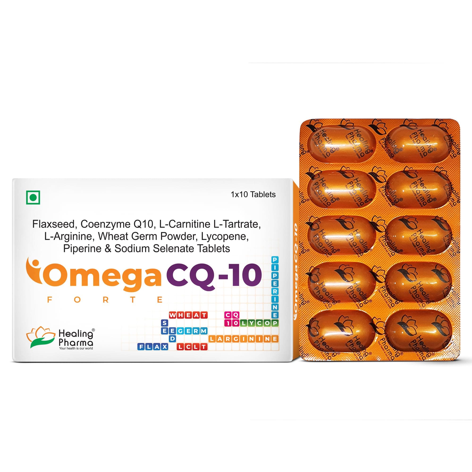 Healing Pharma - Omega CQ-10 Forte Tablets – Advanced Cardiovascular Support with Coenzyme Q10, Omega-3 & L-Arginine – Boosts Energy, Stamina & Antioxidant Support - 10 Veg Tablets