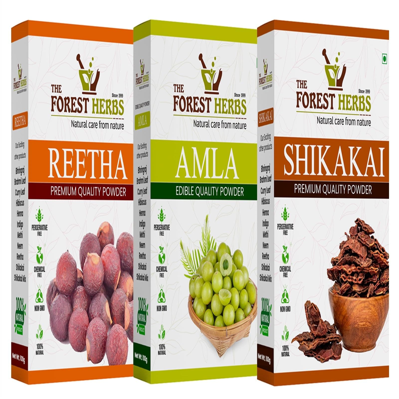 The Forest Herbs Natural Care From Nature 100% Natural Organic Amla, Reetha, Shikakai Powder For Hair Care For All Hair Type, 300G (Pack Of 3), 3 Count