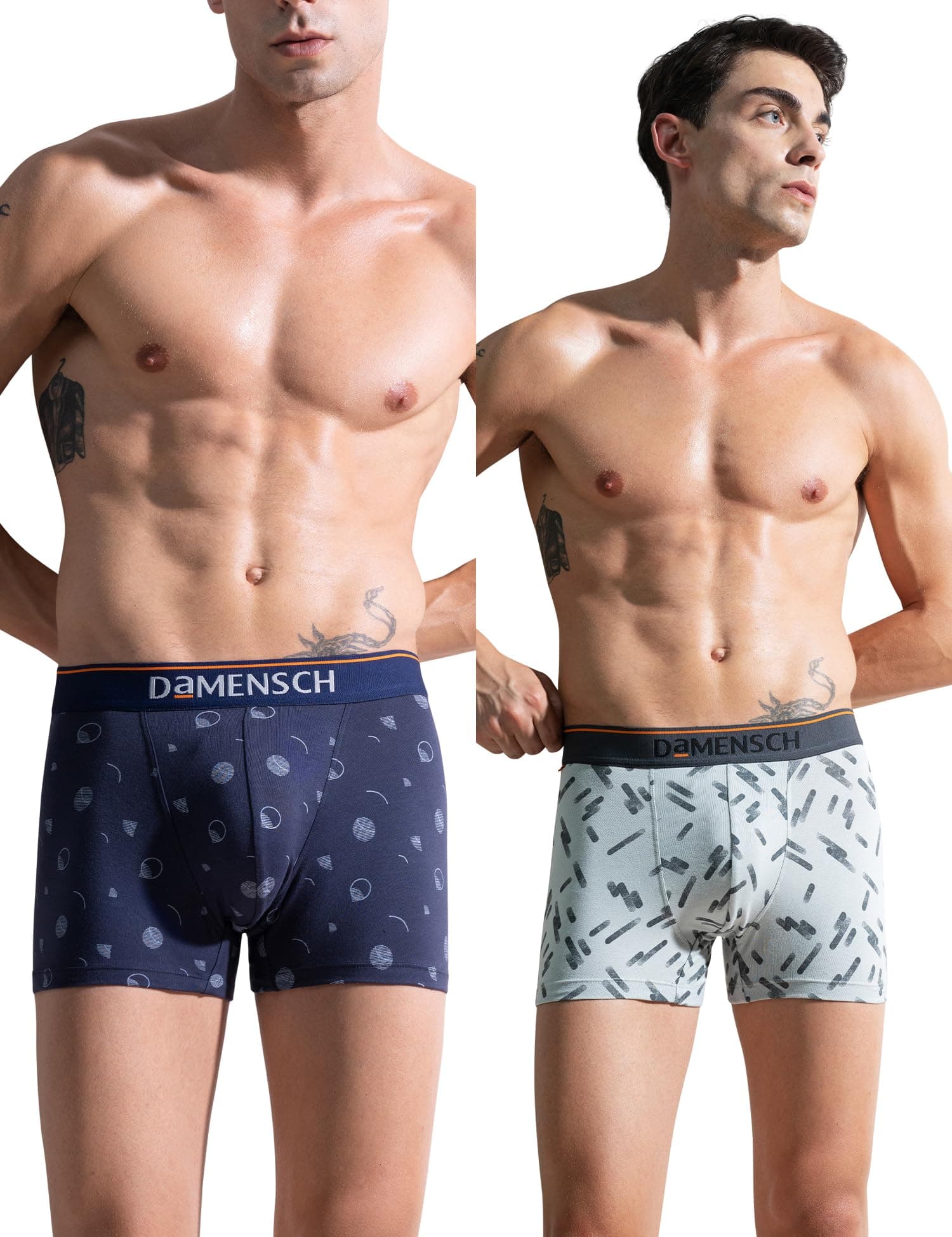 DAMENSCH Pack of 2 Regular Fit Printed Cotton Blend Anti-Bacterial Moisture Wicking Breathable Microfiber Waistband Stretchable Deo Cotton Trunk for Men