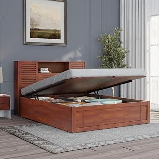 Wakefit Bed | Queen (78 X 60) Sheesham Wood Bed Hydraulic, 3 Year Warranty | - Aquari - Golden Brown