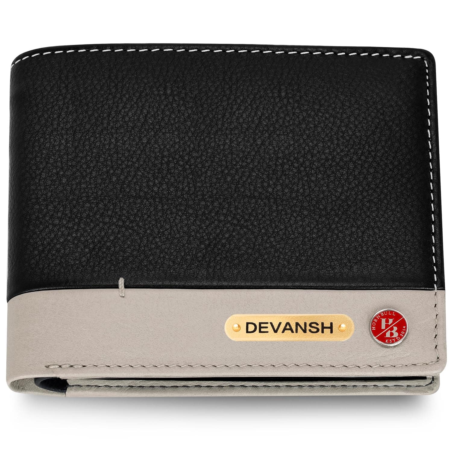 HORNBULL Men's Personalized Gift Wallet I Customized Slim Stylish Leather Purse with Name I Unique Birthday Gift for Men Boy Love Husband Black/Sand