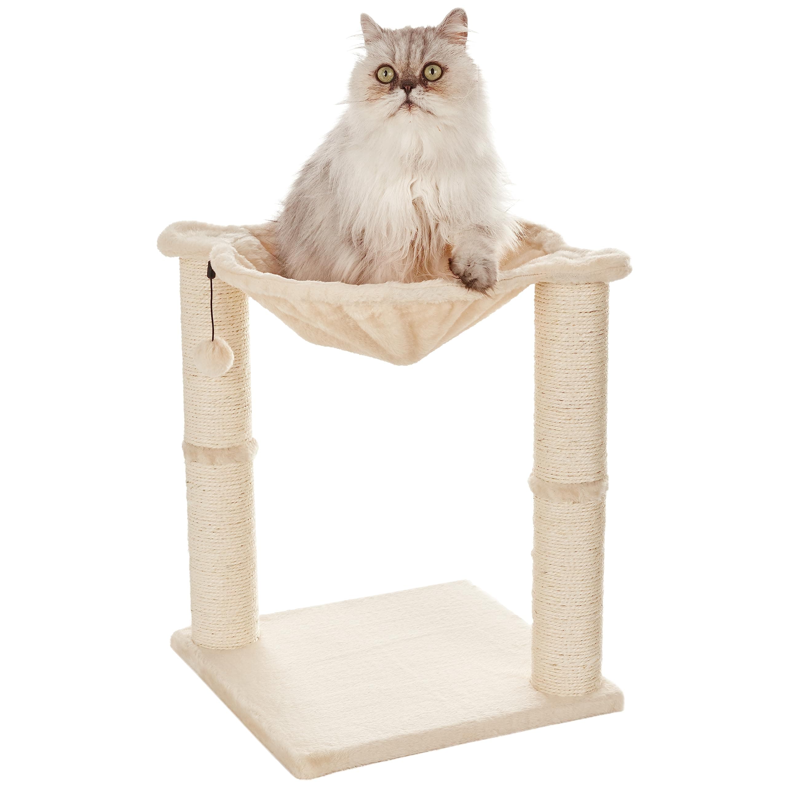 Amazon Basics Cat Tree with Hammock and Scratching Posts | For Indoor Cats & Kittens | Cat Tower | Cozy Bed-time Basket | 48.5 x 48.5 x 43 cm | Beige