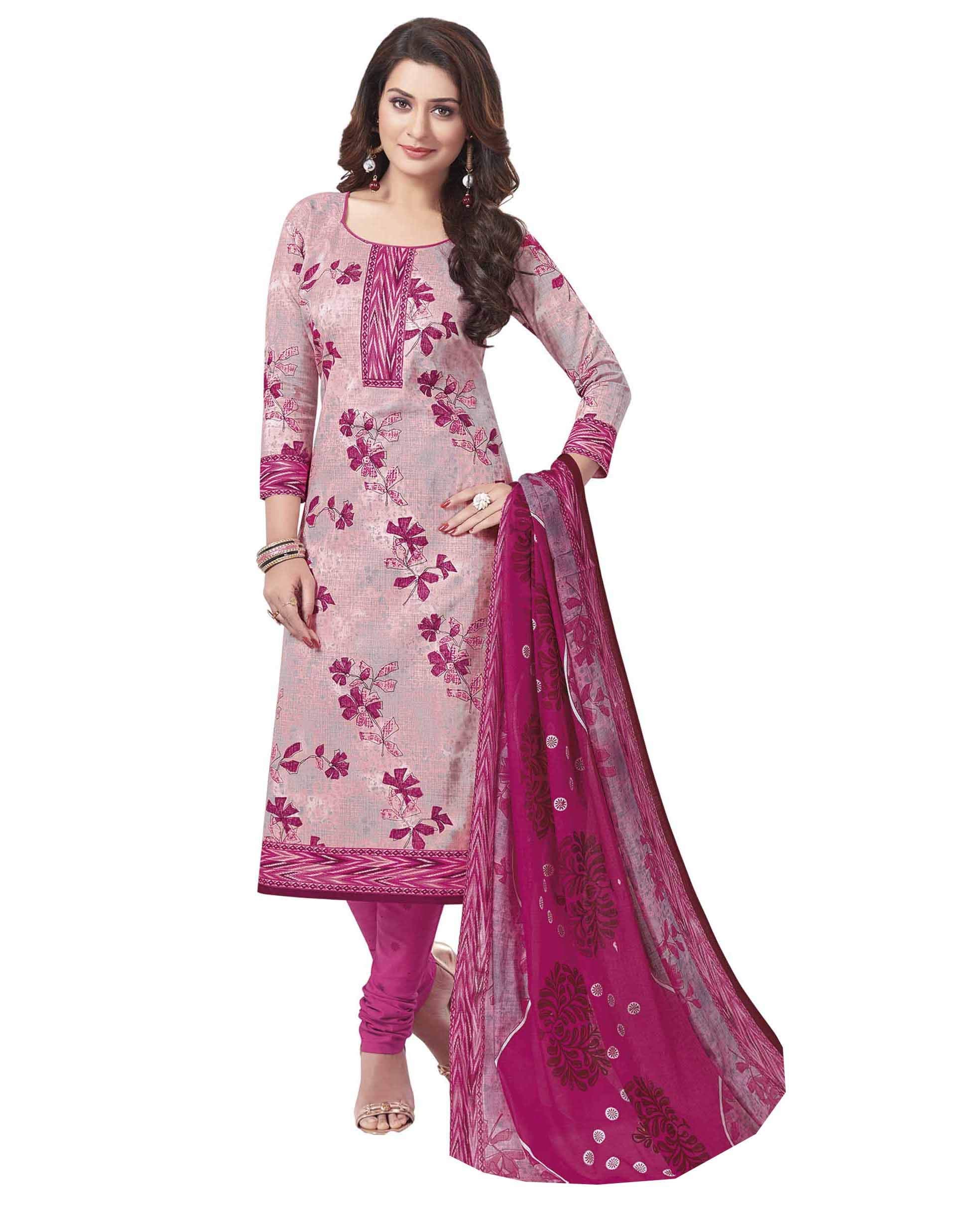 Miraan Women Cotton Unstitched Dress Material (Band1831, Pink, Free Size)