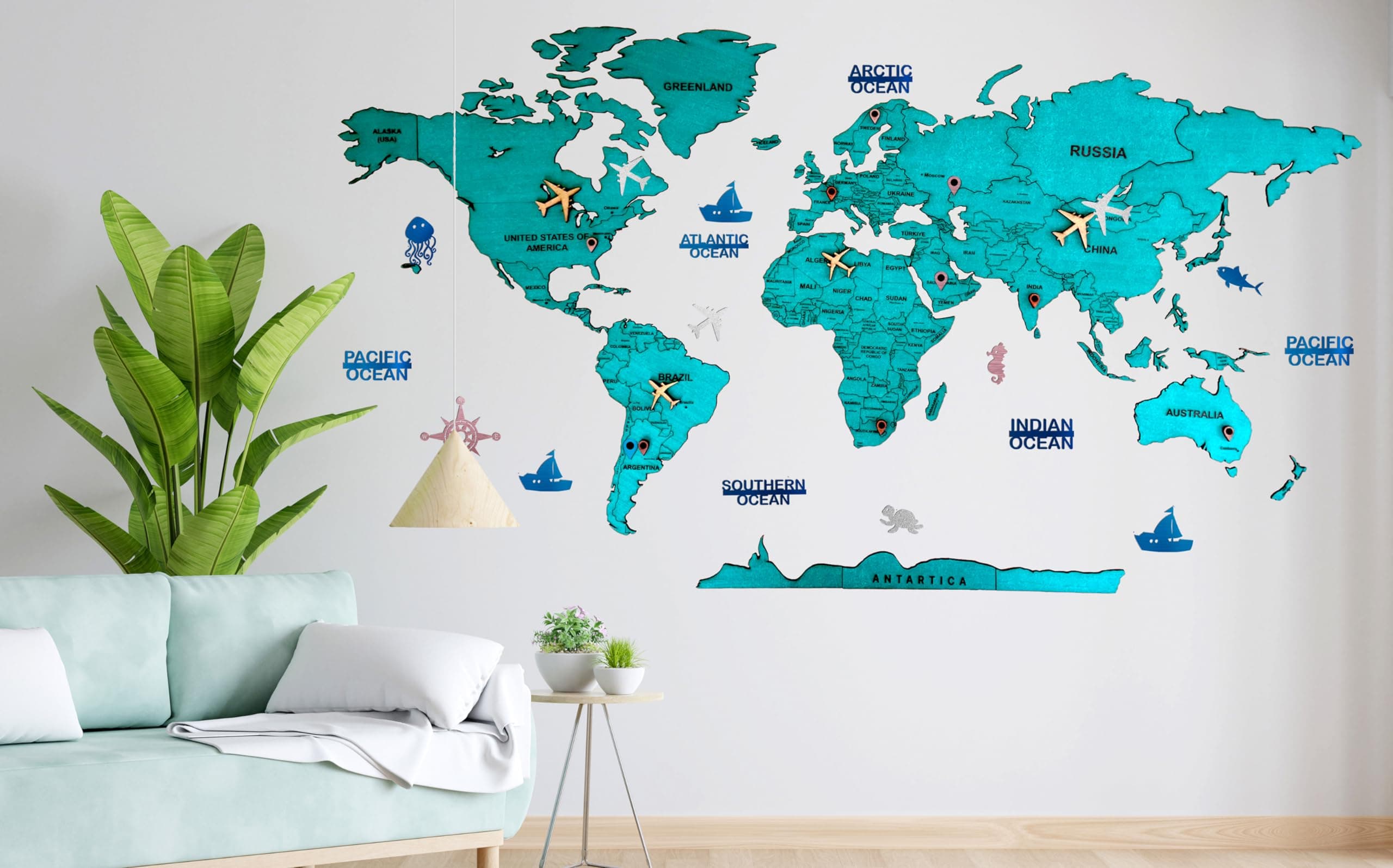 Elk 3D Wooden Wall Decor - Metallic Green Color - Perfect Home Decor for Travel Enthusiasts Size XL 205x116 CM