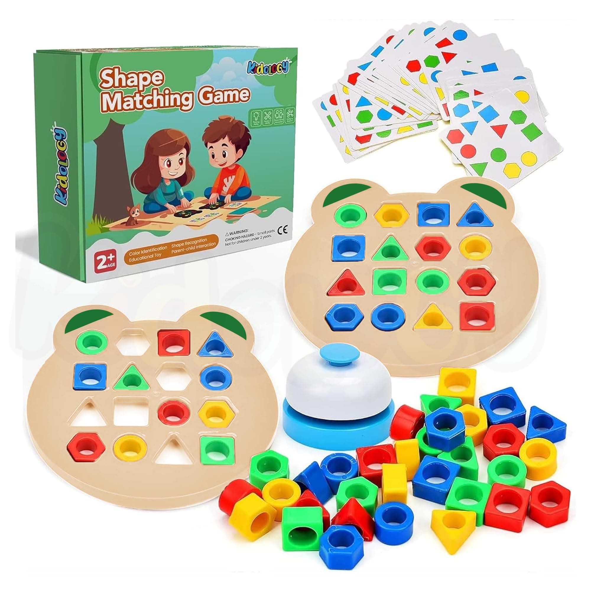 Kidology Geometric Shape and Color Matching Puzzle Board Game with Bell for Kids 3+ Years | Sensory Educational, Fun and Learning Toy for Children | Ideal for Gifting, Multicolour