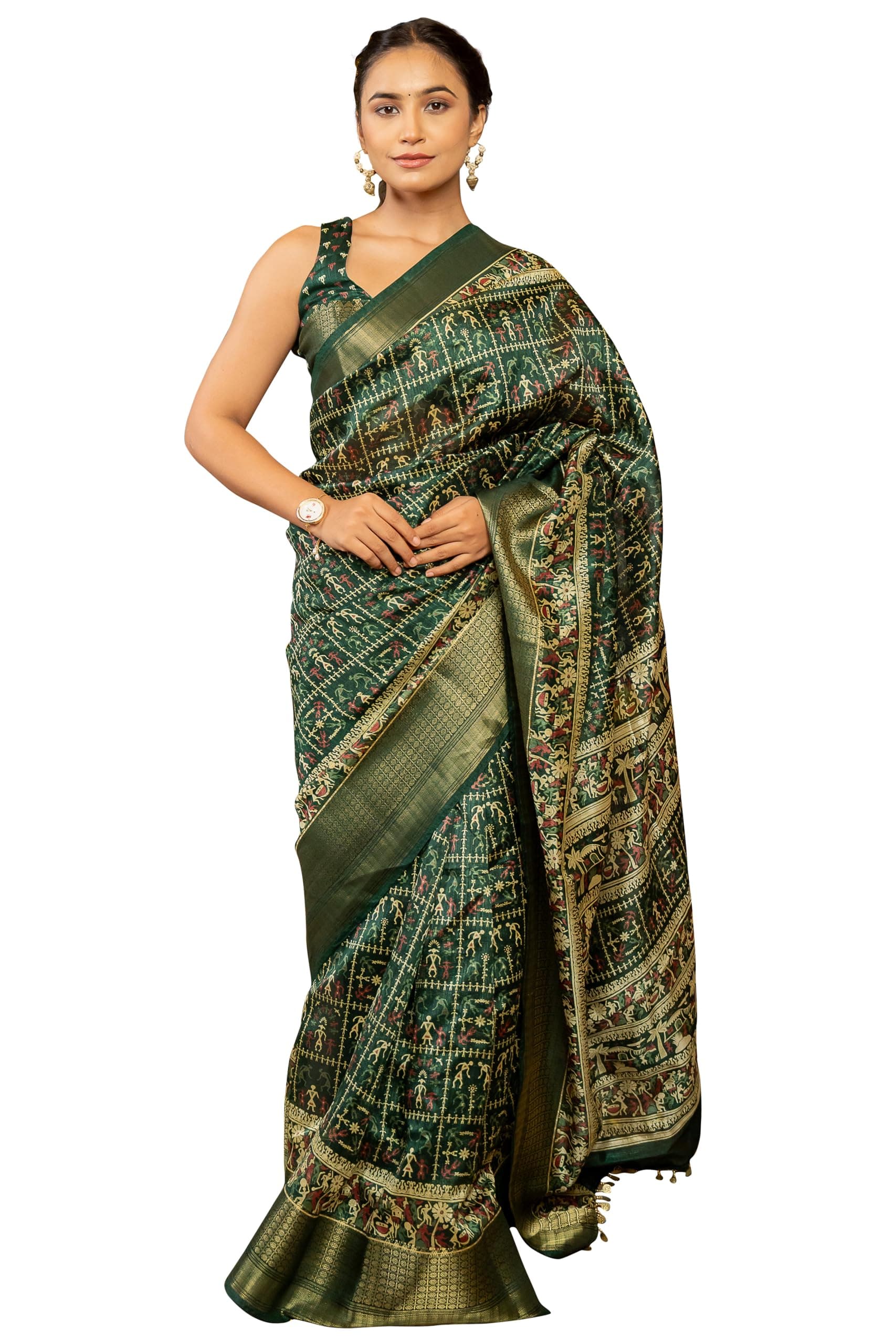 MIRCHI FASHION 1 Minute Drape Pre-Stitched Cotton Silk Saree with Pocket || Batik Block Printed Saree for Women || Traditional Saree for Wedding Guest & Social Events