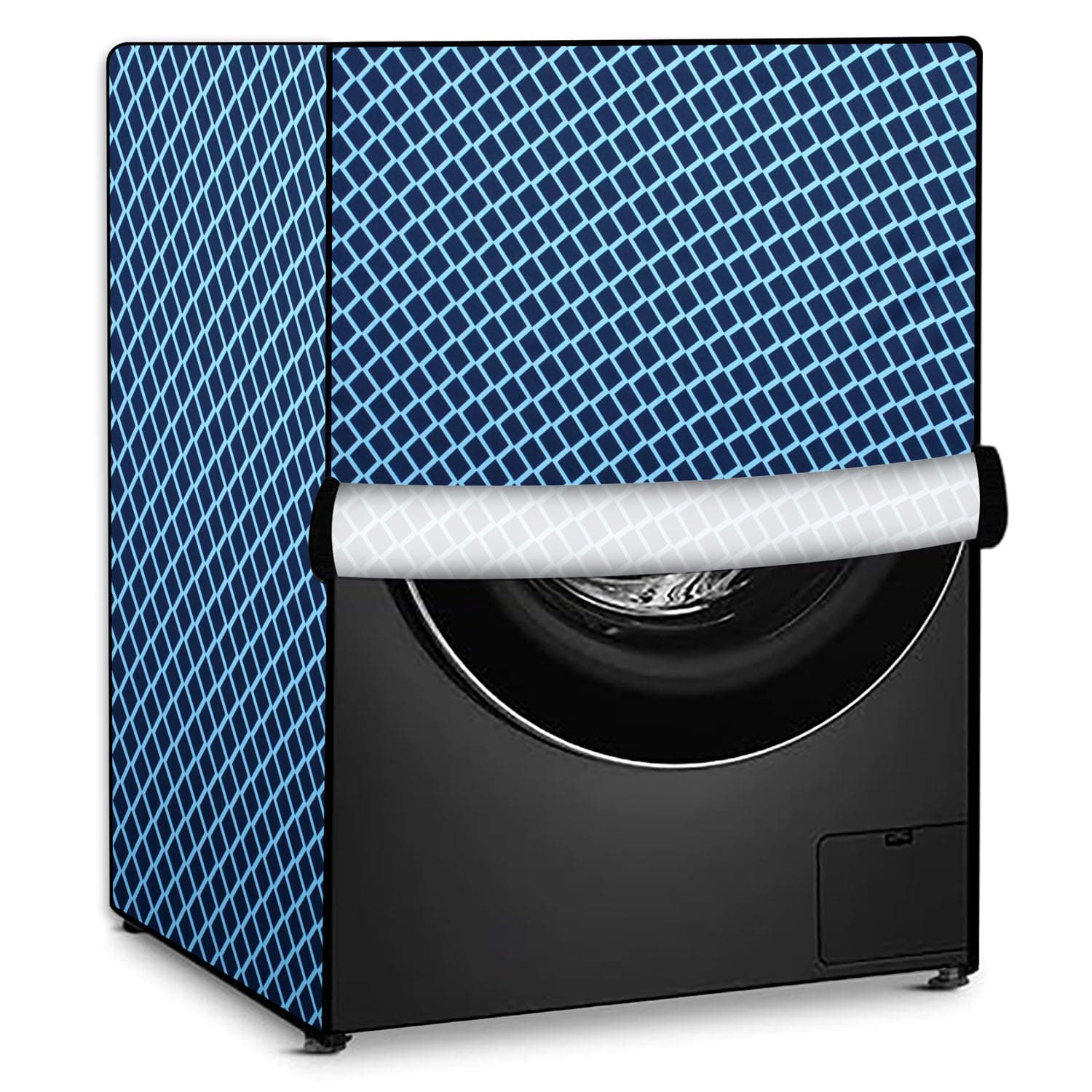 Stylista Washing Machine Cover Compatible for LG 8 Kg Fully-Automatic Front Loading FHV1408ZWP Check Blue