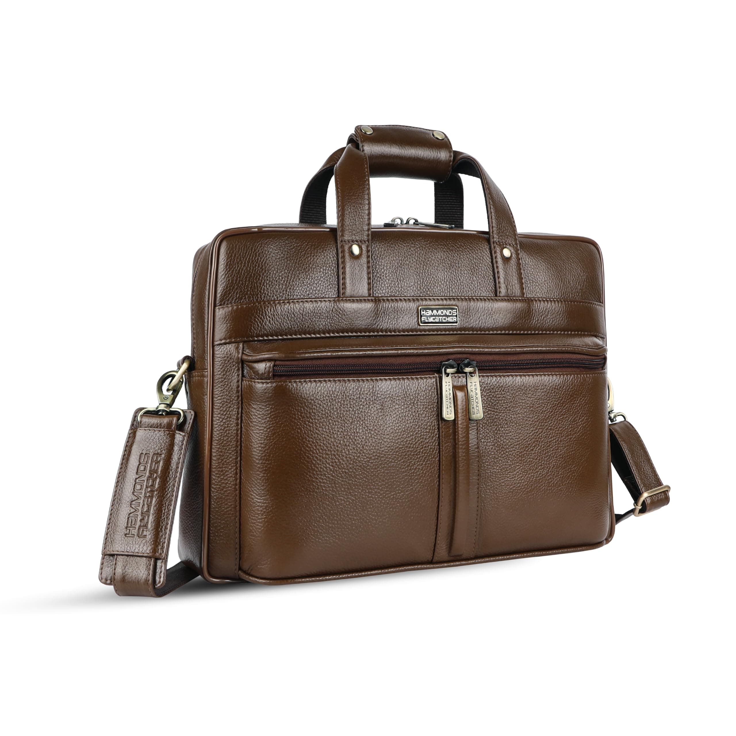 HAMMONDS FLYCATCHER Genuine Leather Laptop Bag Premium Office Bag with Adjustable Strap and Multiple Compartments 1 Year Warranty Fits 15.6 Inch Laptop - Brushwood