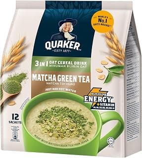 Quaker 3 in 1 Oat Cereal Drink Matcha Green Tea, Just Add Hot Water, Each 28g X 12 Sachets, Energy + Vitamin (Product Of Malaysia) From DECADENT