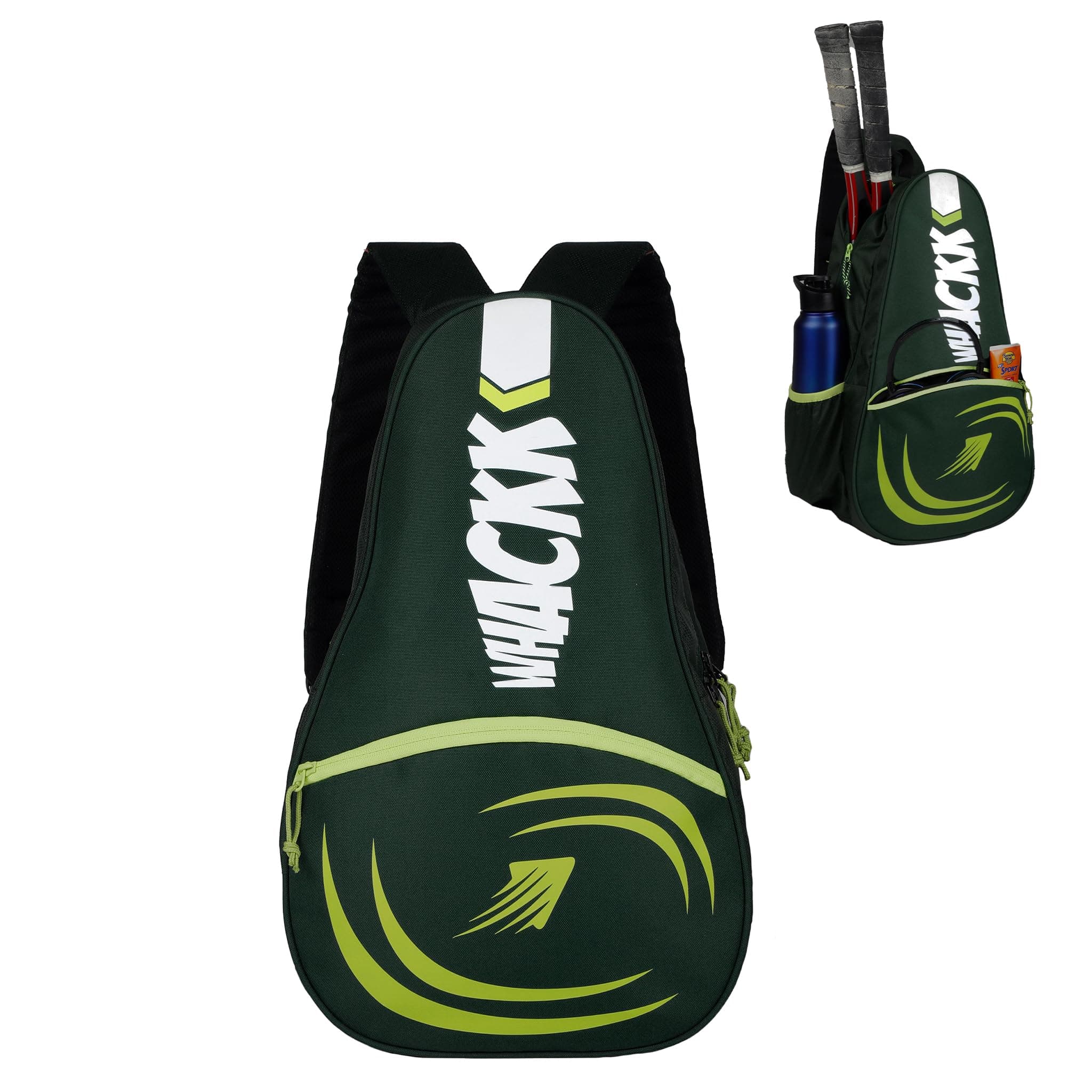 WHACKK Ace 28L Unisex Lightwieght Stylish Tennis Badminton Squash Equipment Kit Bag |Shuttle Bag |Shoe Pocket|Backpack Style|Spacious Storage Compartment|Rackets Tennis-6 Badminton-8 (Green),Polyester