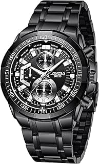 LONGBO Black Business Casual Stainless Steel Decorative Subdials Big Blue Dial Scratch Resistant Waterproof Analog Watch for Men and Boys