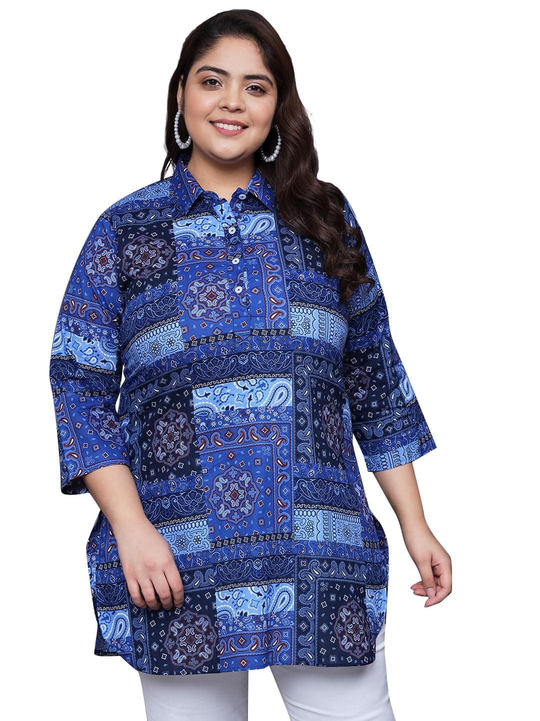 Tissu Plus Women's Blue Printed Pure Cotton Kurti