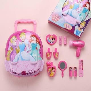 Disney Princess 2-in-1 Backpack Dressing Table & Trolley Gift Set for Kids - 13 Pcs Pretend Play Makeup Kit with Electronic Dryer - Portable Vanity Toy |Birthday Gift for Girls Age 3+