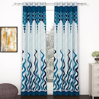 Story@Home Long Door Curtains 9 Feet Long Set of 4 | Polyester Curtain | Abstract Design | Long Door Curtain for Living Room | (118 x 275 cm, Sky Blue & Blue) | Perfect for Home Decor