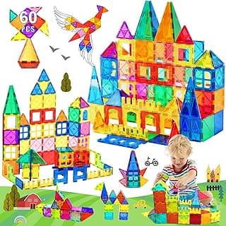 KIPA GAMING Magplay Magnetic Tiles 60 Pcs | Multi-Shape & Colour Magnetic Tiles | STEM Building Set for Kids 3+ | Creative Construction Learning Toy | Educational Game for Boys & Girls (Tiles 60)