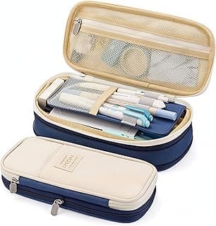 HASTHIP® Nylon Large Capacity Pencil Pouch, Durable Storage Multiple Compartment Double Zipper Portable Capacity Pencil Box for Kids College Student Teen, 22X11Cm (Navy Blue)