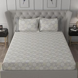 maspar Albrecht 100% Cotton Bed Sheet Set, Bed Sheet (152 x 224 cm) with Two Pillow Covers(50 x 75 cm), Single, Yellow