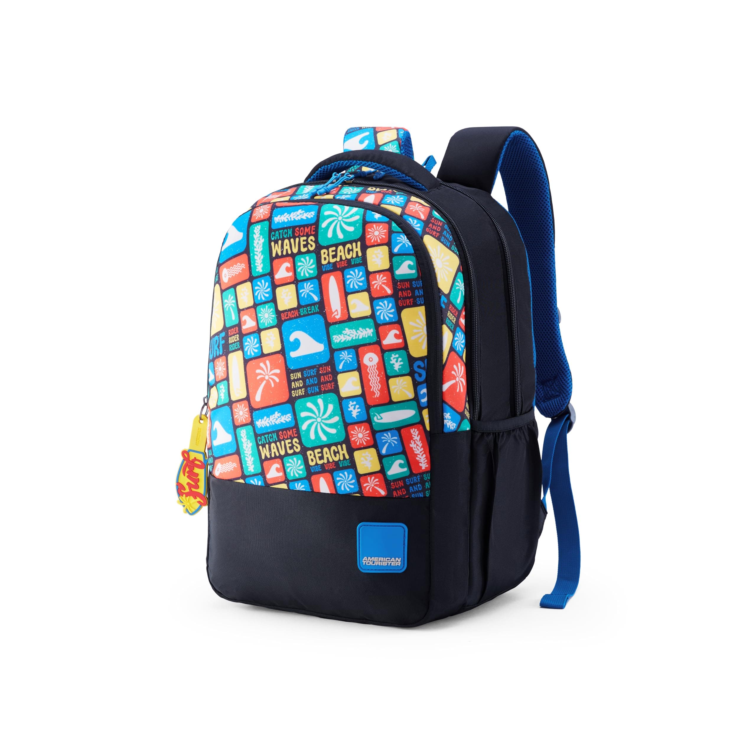 American Tourister Pazzo 4.0 Xl01 Blk Surf, Extra Large School Backpack, Age 8-12 Years, 3 Compartments, 2 Extra Silicon Pullers For Personalisation-Atplayunique 31 Ltrs Capacity-Unisex,Multicolor