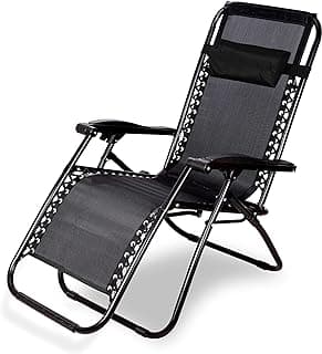 Star Work Zero Gravity Chair|Relax Chair For Lounge|Easy Chair For Lawn|Portable And Foldable Recliner Chair For Resting|Adjustable Pillow|Full Body Support|Young And Old People (Black) - Resin