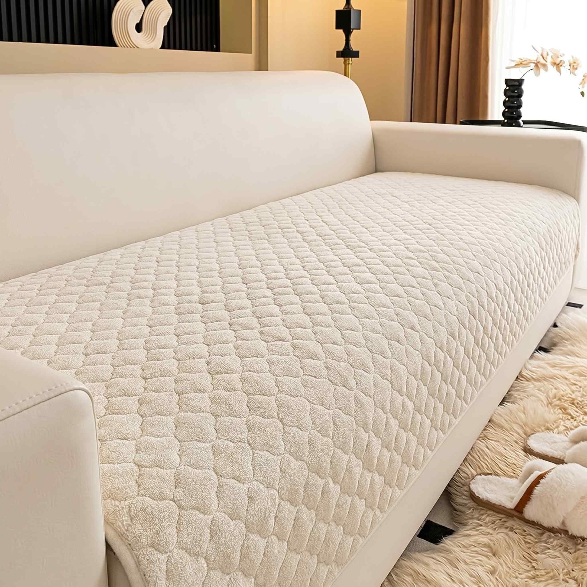 Styleys Ultra Soft Velvet Sofa Cover – Quilted Couch Mat for 1/2/3 Seater & L Shape | Non-Slip, Washable, Pet-Friendly Furniture Protector for Modern Homes - 70X220cm, Beige, FLRSYCSFD-2G