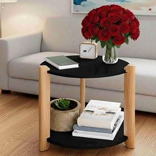 NEST NATURE HAVEN Antique Wooden End Tables 16 inches Home Decor for Bedroom Living Room, 2-Tier MDF Shelves Bed Side Table Plant Stand Small Spaces Magazine Stand Home, Furniture (Black)