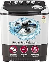 LG 8.0 Kg 5 Star Semi-Automatic Top Loading Washing Machine with Roller Jet Pulsator, Wind Jet Dry, Soak & Rat Away Technology (P8030SGAZ, Collar Scrubber & Rust Free Plastic Base, Dark Gray)