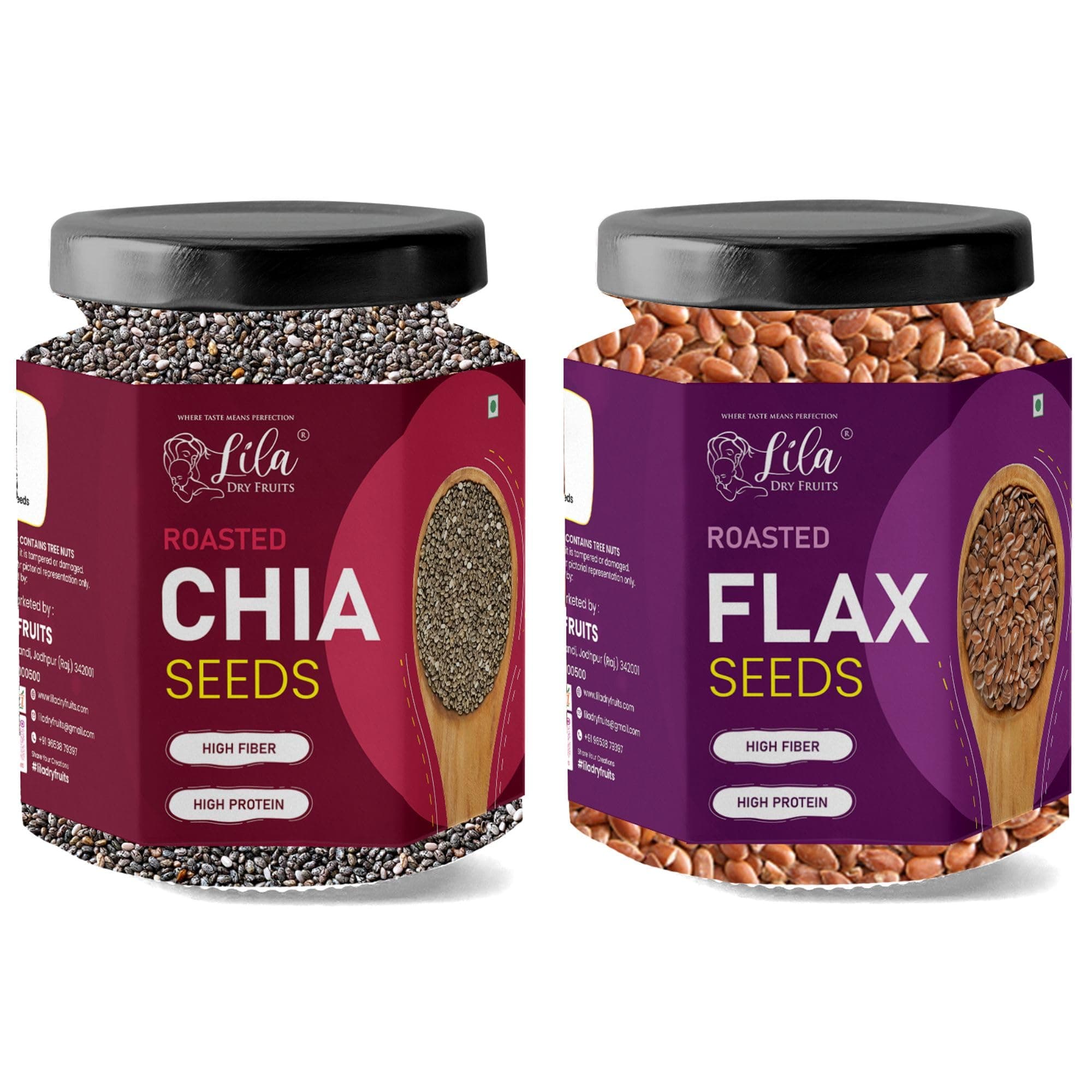 LILA DRY FRUITS Roasted Chia Flax Seeds Combo Pack 400 Grams (200g x 2) | Daily Health Seed Mix | Crunchy Roasted Seeds for Everyday Use | Balanced Nutrition & Clean Snacking Perfect for Gifting