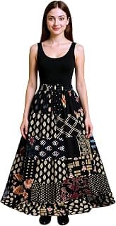 Generic Women's Rayon Fabric Printed Flared Design Casual Free Size Long Skirt with Elastic