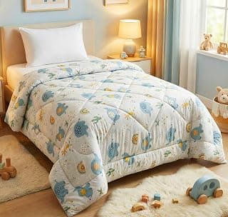 BSB HOME 220 GSM Cotton Reversible AC Comforter | Kids Printed Winter Quilt/Duvet for Single Bed | Soft Warm Cozy Blanket | Size 60 x 86 Inches (152 x 218 cm) (Elephant Print_White)