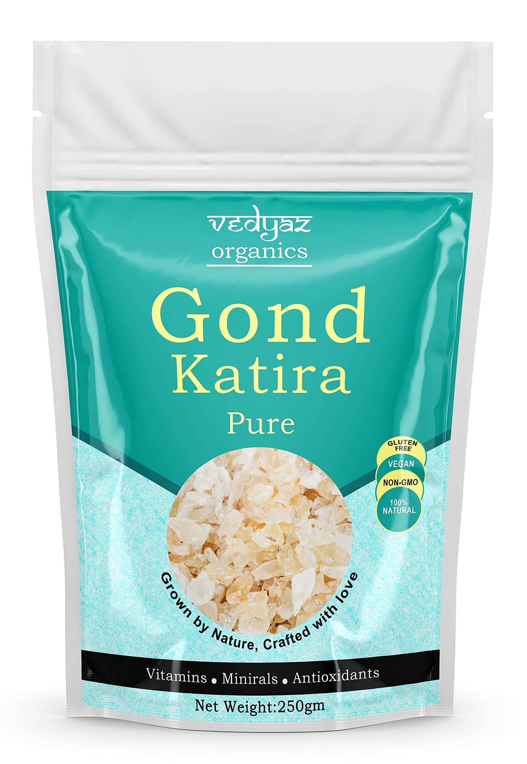 Vedyaz Organics Gond Katira Pure Organic (Edible Gum) tragacanth Crystals - 500 gm - Original Almond gum with High Cooling Properties
