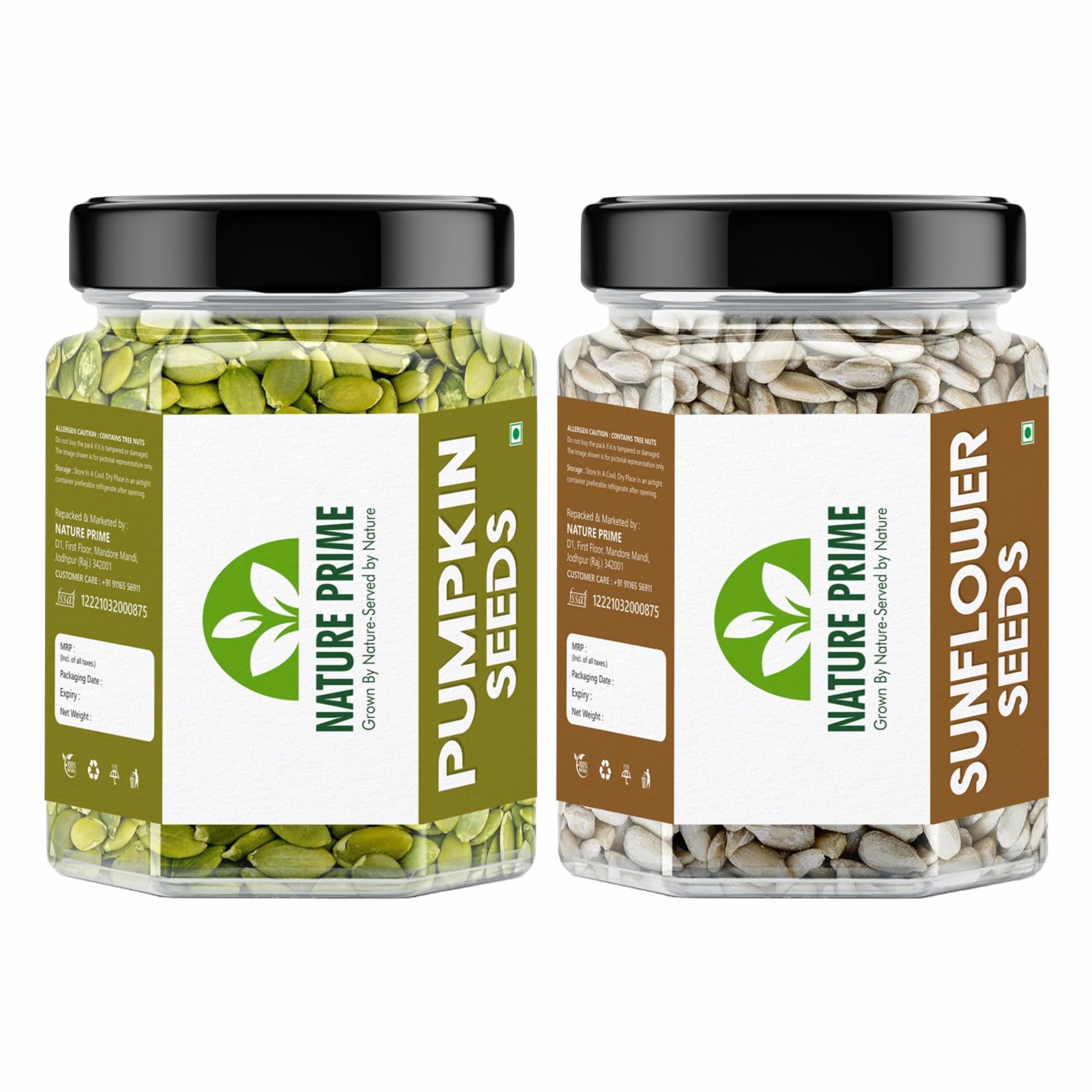 Nature Prime Raw Pumpkin Seeds 250g and Sunflower Seeds 250g for Eating, Protein and Fibre Rich Food for Immunity Booster Diet Pack (Jar Pack)