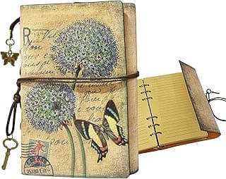 FunBlast Retro Vintage Leather Writing Journal Notebook, European Style Spiral Bound Loose-leaf Refillable Daily Sketchbook Diary Traveler with Blank Inserts and Zipper Pocket, L 18.5 x W 13.0 CM (Butterfly)
