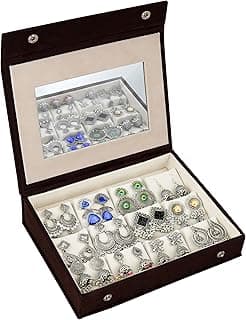 MakeYourGift MakeYourGift Rangrez Oxidized Designer Earrings Set of 12 With Velvet Jewellery Organizer Box & Mirror | Minimalist & Traditional Jhumka Set for Womens & Girls