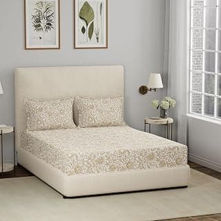 maspar Hermosa Eclectic Garden Henley Printed Gold King Bed Sheet with Pillow Case