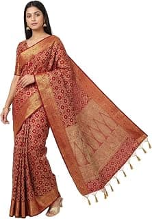 MIMOSA Women’s Maroon Raw Silk Saree Woven with Zari Tissue | Banarasi Style Saree | Rich Pallu & Tassels | 6.2 Mtrs