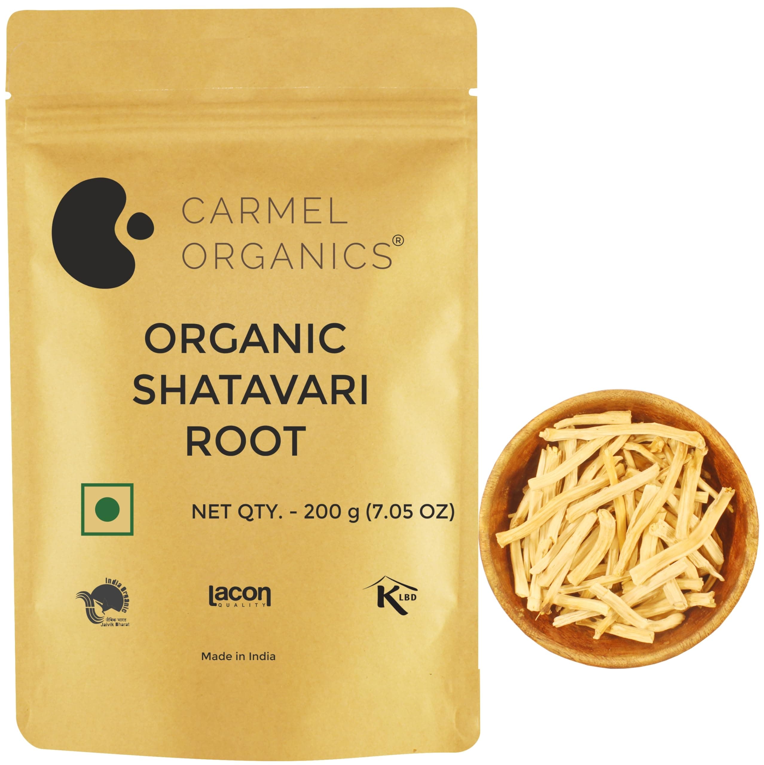 CARMEL ORGANICS Shatavari Root Whole 200 Grams | Jaivik Bharat Certified, Asparagus Racemosus Root| Thanneer Vittan Kizhangu,Pilli Teegalu| No Added Preservatives & Additives